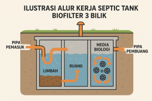 diagram cara kerja bio septic tank 3 bilik