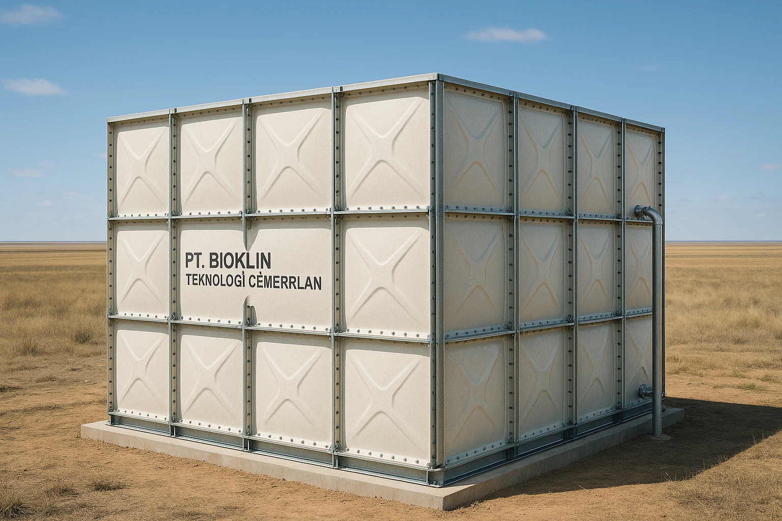 FRP panel water tank PT. Bioklin Teknologi Cemerlang terpasang di rooftop gedung industri modern