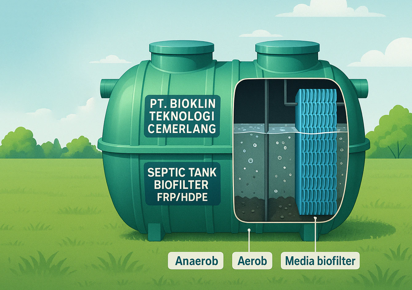 Septic tank biofilter berkualitas dari PT Bioklin Teknologi Cemerlang dengan sistem pengolahan modern