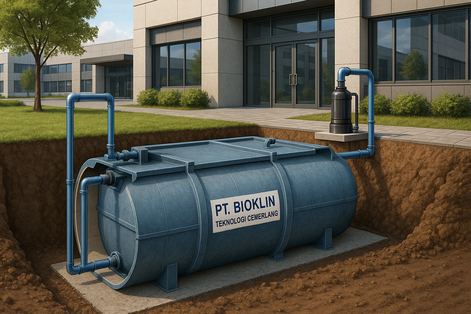 Tangki air pendam FRP dari PT Bioklin Teknologi Cemerlang untuk sistem penyimpanan air modern