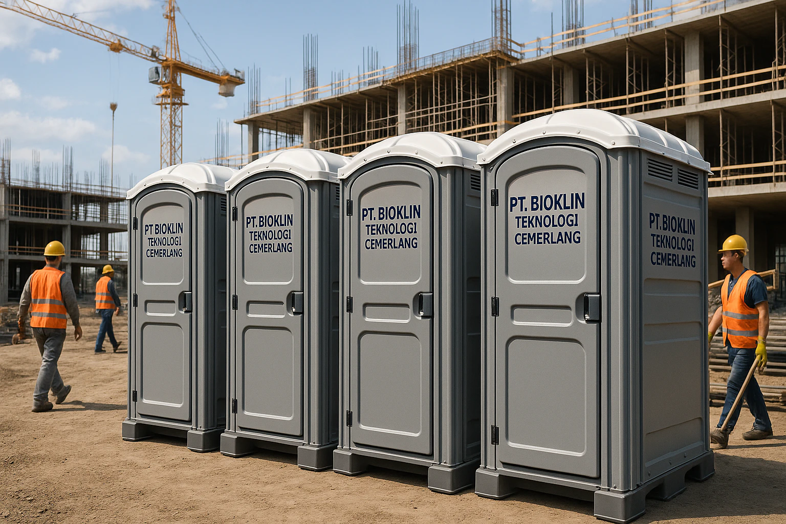 Toilet portable proyek PT Bioklin Teknologi Cemerlang untuk solusi sanitasi konstruksi