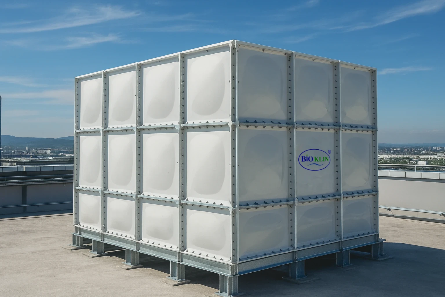 panel water tank FRP modular PT. Bioklin Teknologi Cemerlang di rooftop gedung bertingkat