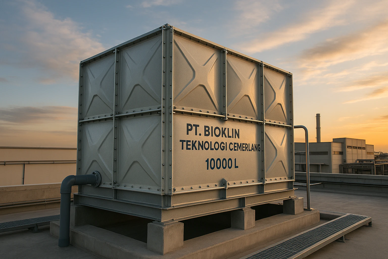 tangki air 10000 liter fiberglass PT. Bioklin Teknologi Cemerlang di rooftop gedung