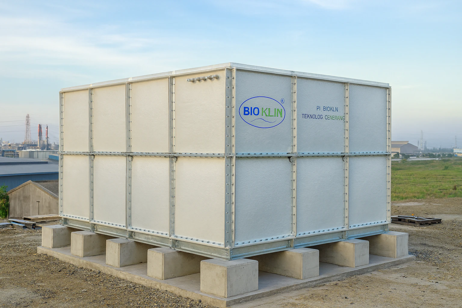 tangki air panel fiberglass PT. Bioklin Teknologi Cemerlang di rooftop gedung