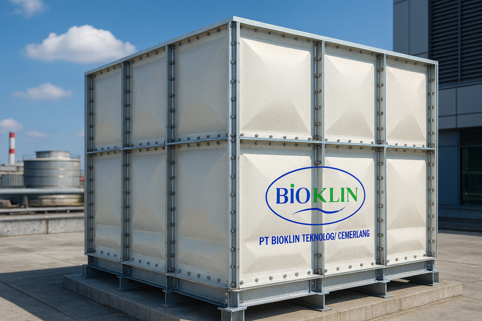 tangki panel fiberglass PT. Bioklin Teknologi Cemerlang di area industri