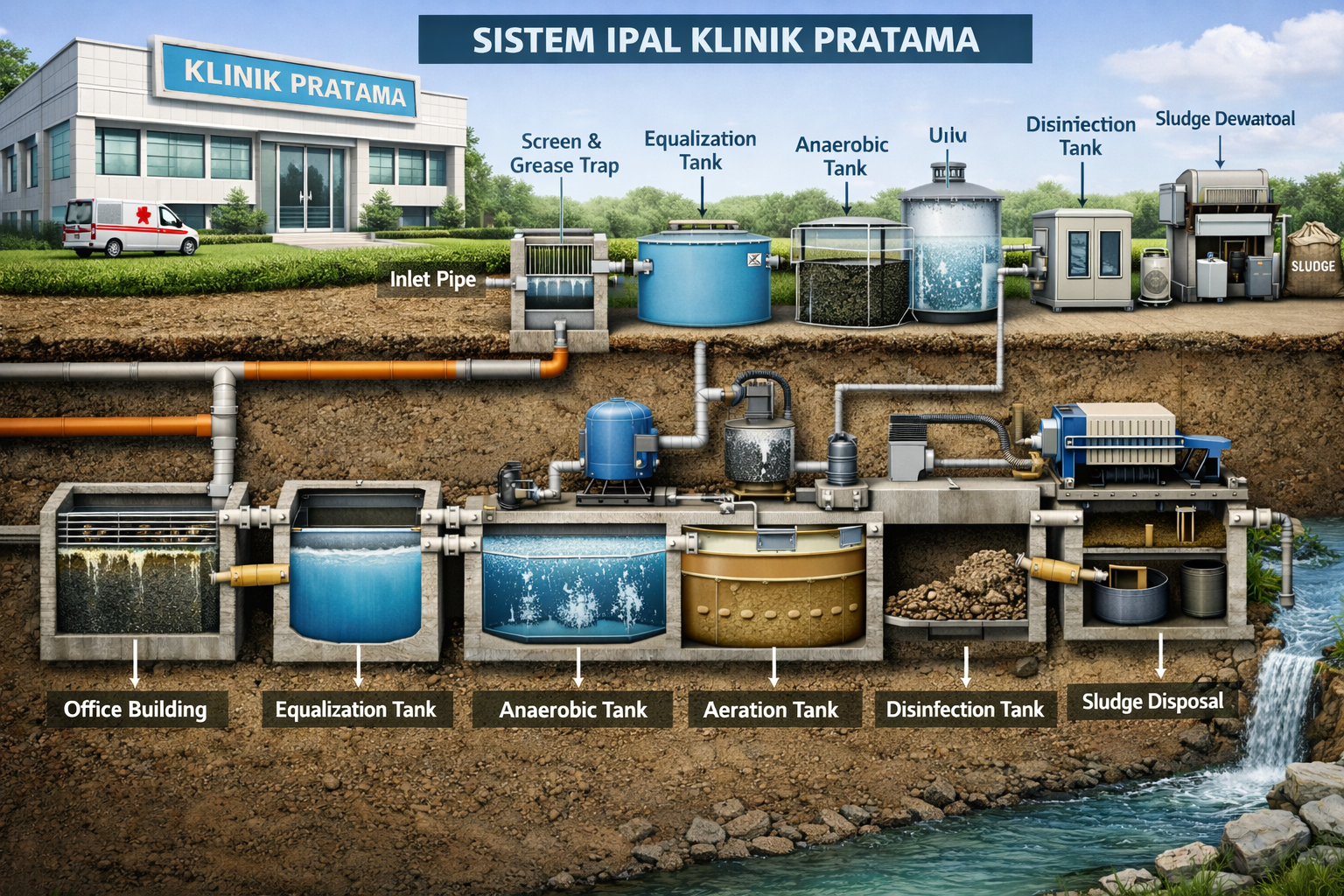 sistem IPAL klinik pratama dari PT Bioklin Teknologi Cemerlang