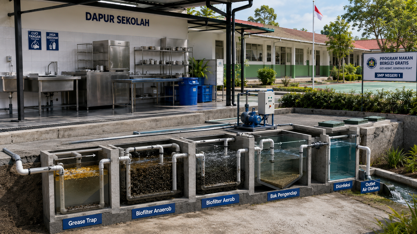 IPAL dapur sekolah Bioklin untuk pengolahan limbah kantin dan dapur pendidikan