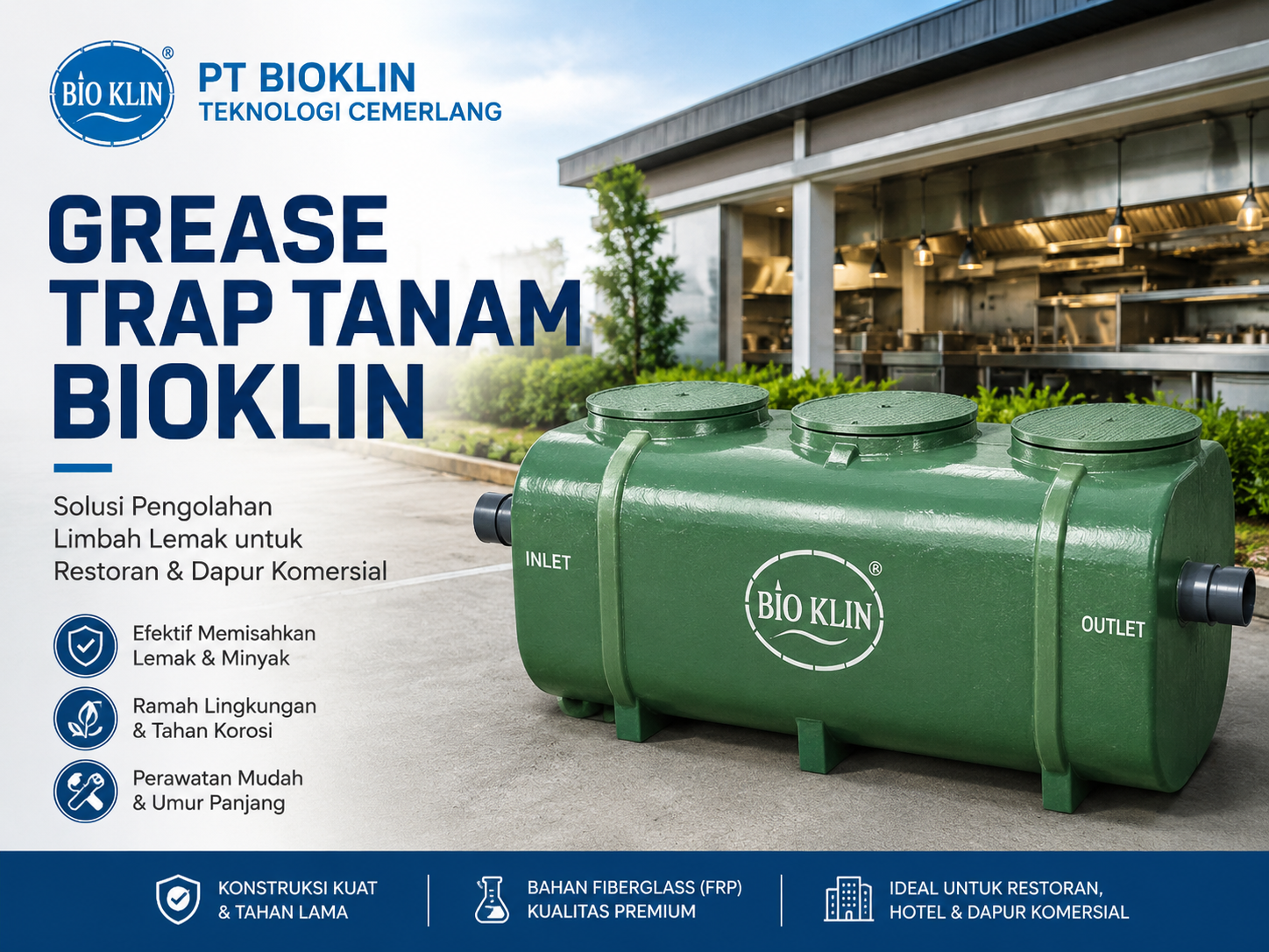 Grease trap tanam Bioklin untuk restoran dan dapur komersial