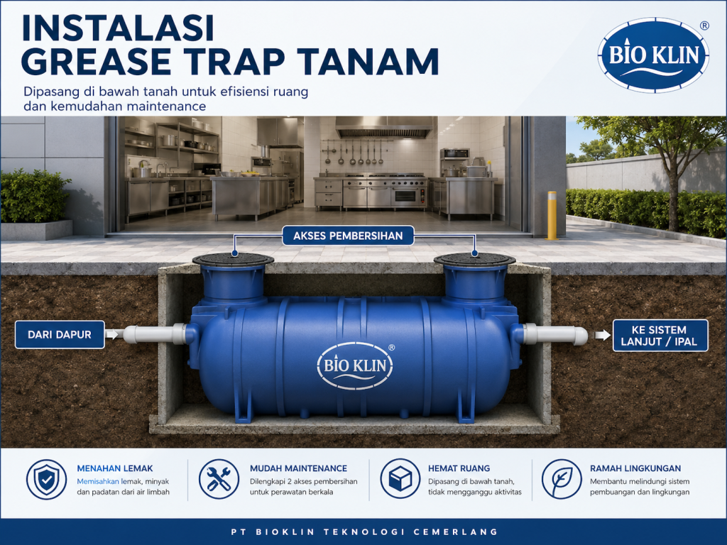 Instalasi grease trap underground di bawah tanah untuk dapur komersial