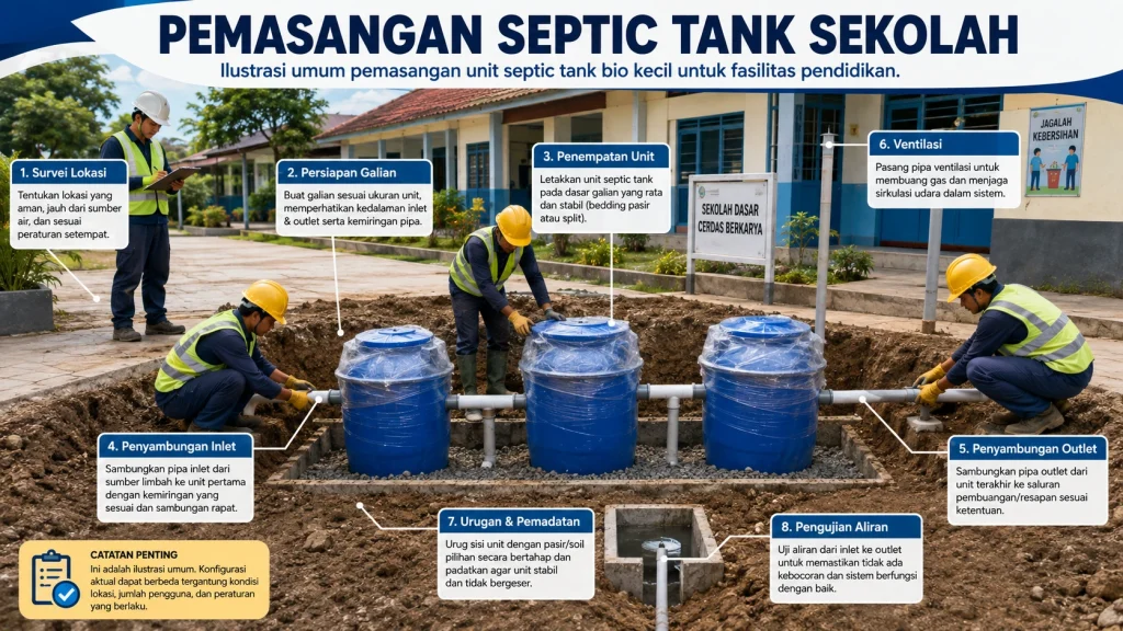 Proses pemasangan unit septic tank FRP pada area sekolah